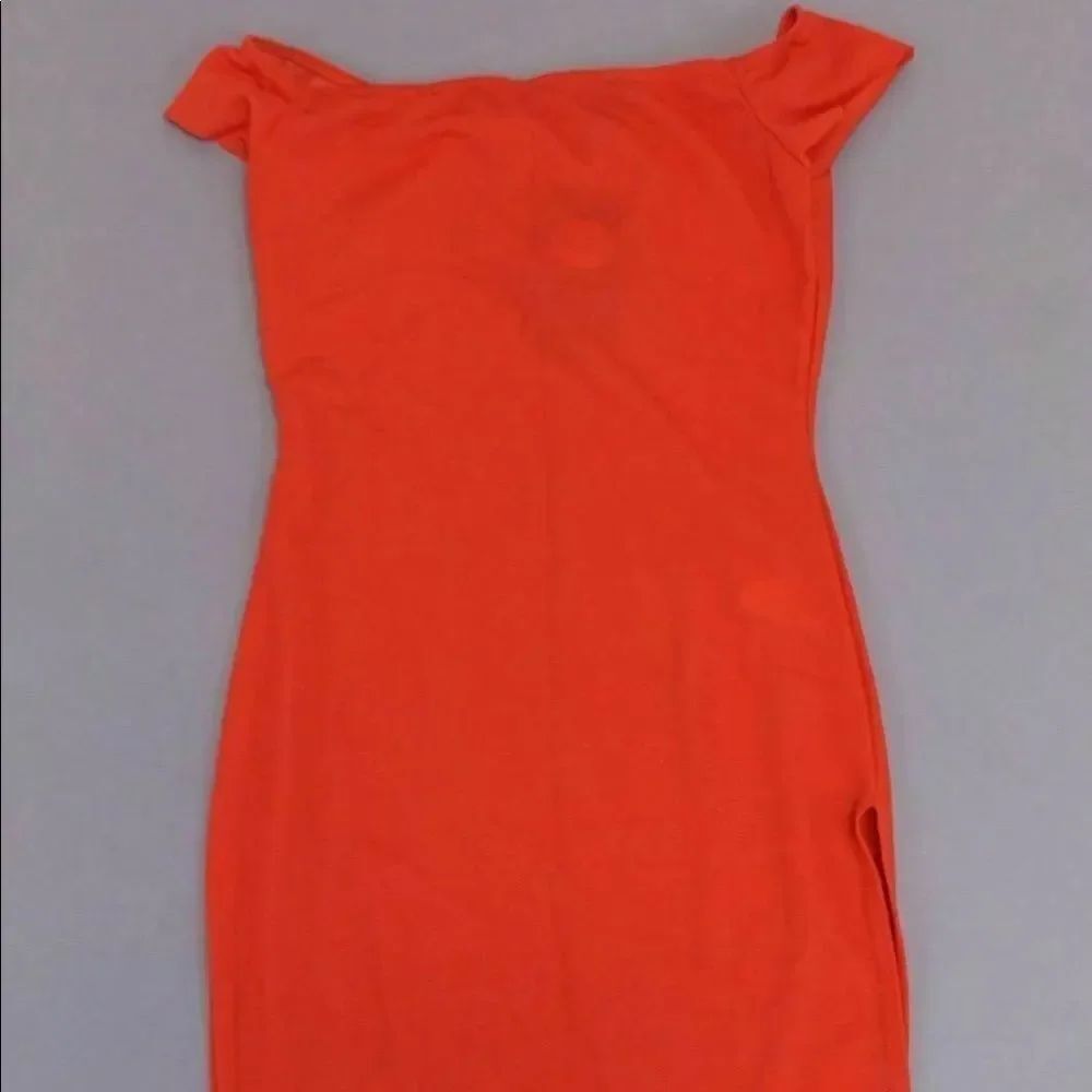 Boohoo Orange Off Shoulder Thigh Split Dress sz.4